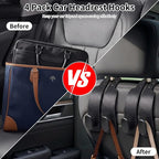 4 Pack Headrest Hooks for Car, Universal Leather Car Seat Back Hooks for Purses and Bags, Durable Car Purse Holder & Backseat Organizer Hanger for Handbags, Grocery Bags, Coats, Accessories, Black