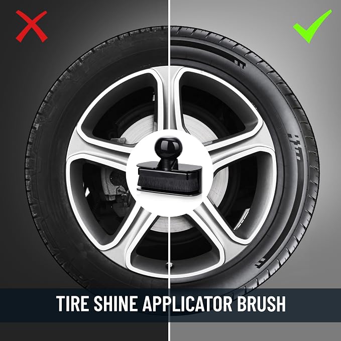 Car Tire Shine Applicator,Large Vegan Tire Shine Brush - Automotive Tire Dressing Applicator Brush with Storage Stand for Tire Detailing & Car Wash Kit, Black, 3.6 Inch Length (Black)