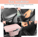 6 PCS Nappa Microfiber Leather Pink Steering Wheel Cover Set, Breathable Fabric Steering Wheel Cover 14.5-15inch Universal, Car Center Console Cover, Seat Belt Cushion, Cup Holder Coaster
