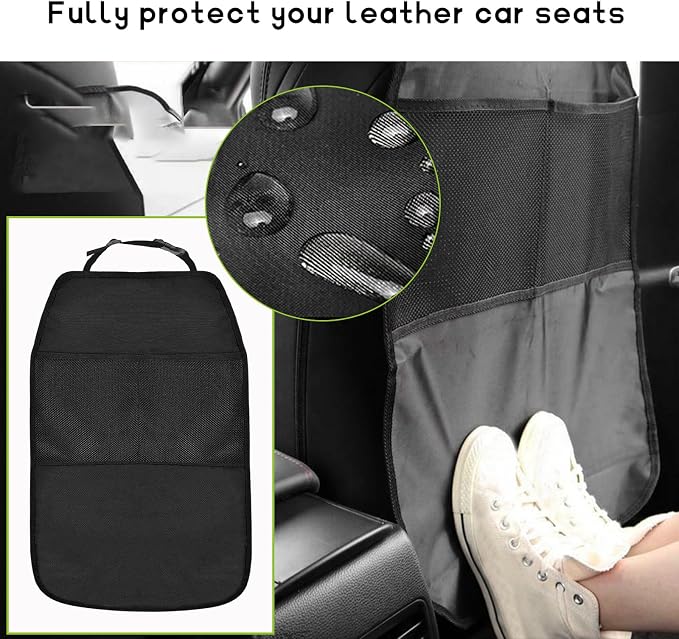 2 PCS Back Seat Protector for Car, Large Kick Mat Auto Seat Cover with 2 Mesh Pockets, Waterproof Backseat Cover Premium Kick Protector for Most Vehicles, Car Accessories