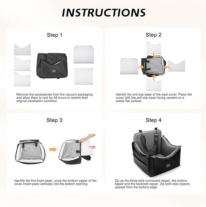Dog Car Seats for Small Medium Dogs, Wipe Clean Waterproof Detachable PU Leather Cover, Thickened 2 inch Memory Foam Pet Car Seat with Safety Belt and Storage Pockets(No Cushion)