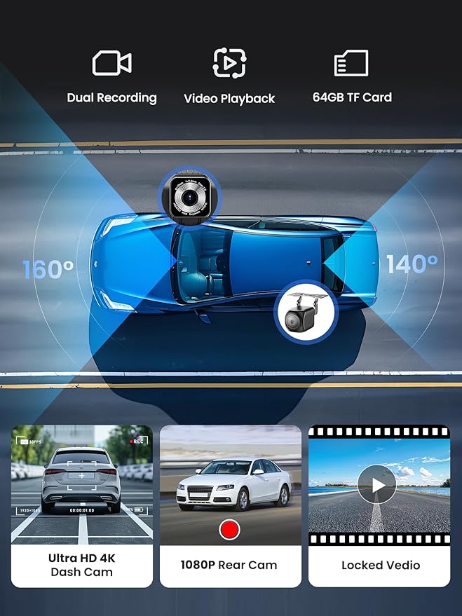 9" Wireless Apple Carplay Screen for Car, Portable Car Play Screen for Car & Android Auto, 4K Dash Cam, 1080p Backup Camera, GPS Navigation, Car Audio Receivers Mirror Link, Bluetooth, FM, Siri