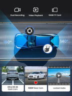 9" Wireless Apple Carplay Screen for Car, Portable Car Play Screen for Car & Android Auto, 4K Dash Cam, 1080p Backup Camera, GPS Navigation, Car Audio Receivers Mirror Link, Bluetooth, FM, Siri