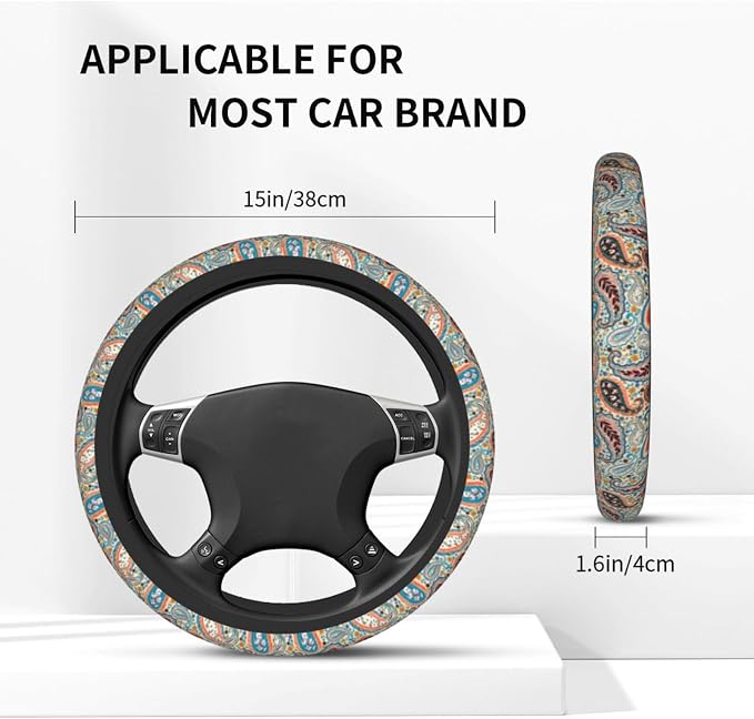 70s Disco Shirt Paisley Steering Wheel Cover Car Accessories Cute for Women Girls Girly Universal 15 Inch Neoprene Auto Interior Decor Anti Slip Car Truck Protector