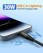 5ft Coiled USB-C to Lightning Cable [MFI Certified] Carplay | 30W PD Fast Charger Data Transfer Cord in Car for iPhone 14/13/12/11/XS/8/7/6/5, iPad, iPod
