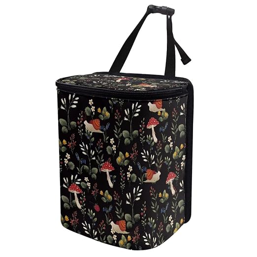 Mushroom Snail Flower Print Car Trash Can with Lid, Leak Proof Auto Trash Bag Hanging Vehicle Garbage Can Multipurpose Storage Container for Back Seat Road Trip