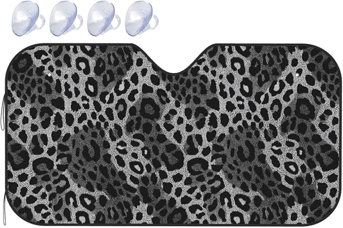 Windshield Sun Shade Cheetah Print Leopard Black Car Front Window Sunshade Cover for Truck SUV Blocks UV Rays Automotive Visor Interior Protector 51 x 27.5 inch