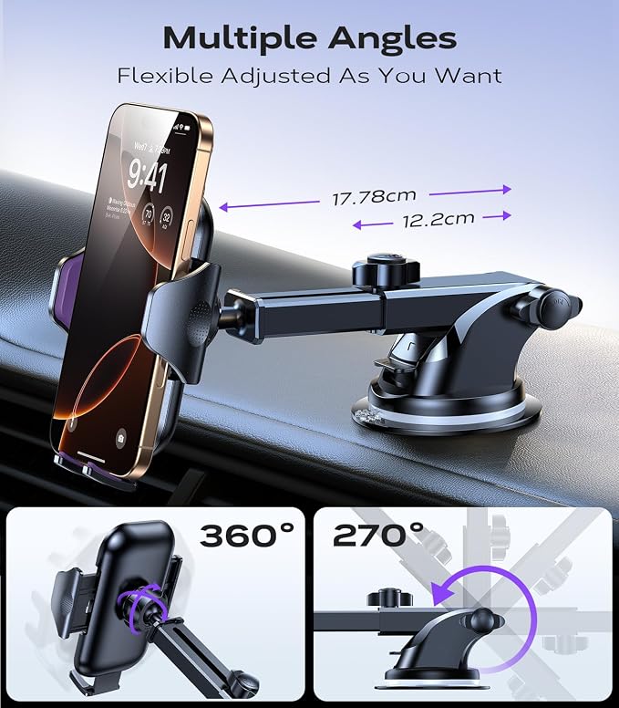 [True Strongest Suction] [Rally Racing-Grade Stability] Phone Holders for Your Car 2025 Upgraded Car Phone Holder Mount Truck Stand Cradle for iPhone Samsung All Phones, Purple
