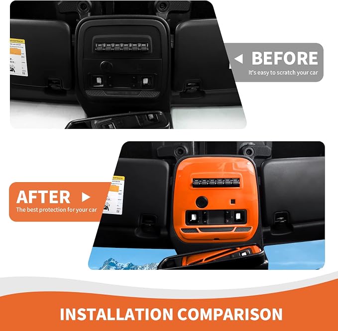 for Bronco Front Reading Light Panel Trim Cover Compatible with 2021-2025 Ford Bronco Interior Accessories 2-Door 4-Door, Orange (with AUX Switches)