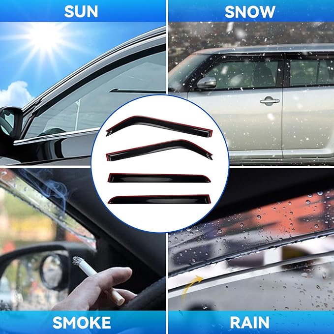 4pcs Smoke Tint Sun Rain Guard Vent Window Visors Compatible with 2008-2015 Scion xB, Outside Mount Tape On Style Acrylic Set of 4 Front+Rear