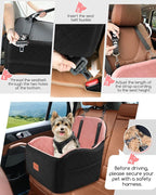 Dog Booster Car Seat for Small/Medium Dogs,Puppy Portable Car Bed with Elevated Cushion,Fully Detachable and Washable,2 Storage Pockets,Easy to Install (Black/Pink, Medium)