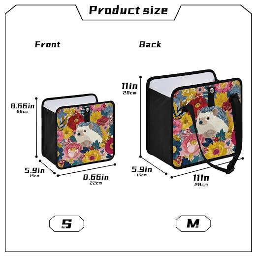 Car Trash Can Organizer Bin with Adjustable Strap for Back Front Seat Console Waterproof Leakproof Collapsible Portable 8.66 Inch Garden Flowers Hedgehogs Colorful