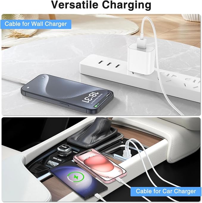 Car Carplay Cable for iPhone 17 16 15 Charger Cord,3/3/6/6FT USB A to USB C Cable for iPhone 17 Pro Max/16 Pro/15 Plus Charger,USB C Car Charger for Apple 17 Air/16 Pro Max/16e/15-Black