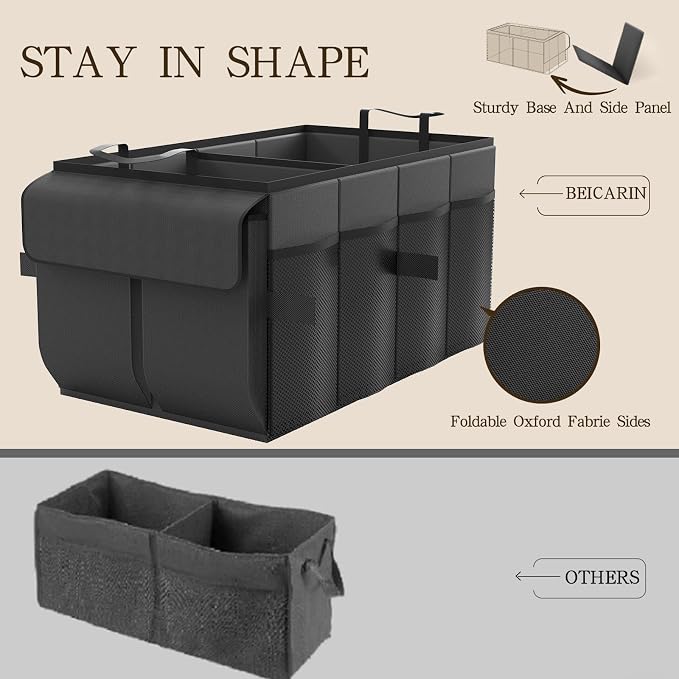 Car Trunk Organizer Storage Box - Collapsible Car Boot Organizer Tidy Cargo Storage Box Accessories for SUV, MPV, Van, Size M, Black