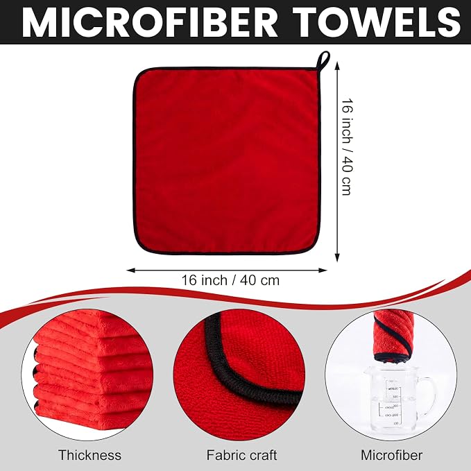 60 Pcs Red Microfiber Towels: 16"x16" Microfiber Drying Towels Bulk Micro Fiber Car Cleaning Cloth for Cars Drying Washing Polishing Cleaning Household Supplies