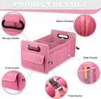 Car Trunk Organizer, Car Organizers and Storage Collapsible Multi Compartment Container Box, Adjustable Car Accessories for SUV Sedan Truck, Large Size, Pink