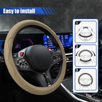 15 Inch Leather Car Steering Wheel Cover for SUV, Truck, Beige | Anti-Slip Breathable Automotive Steering Wheel Protector, Universal Heat Resistant Vehicle Interior Accessories