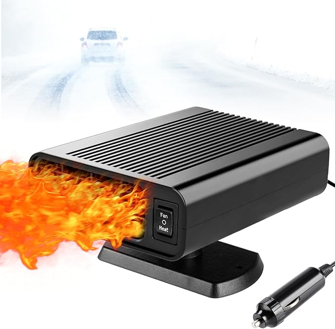 Car Heater, 12V portable car heater and defroster-150W Car Heater Defroster Automobile Windscreen Fan with 360° Rotatable Base, Black