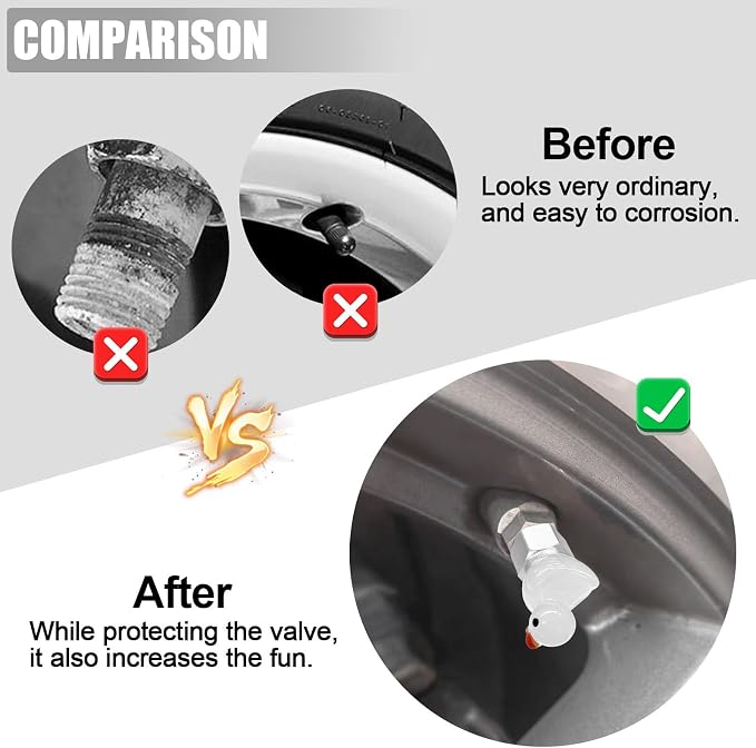 4 Pack Cute Duck tire Valve caps, Glow in The Dark Tire Valve Caps, Interesting and Practical Tire Decoration, Can be Used for Cars, Motorcycles, Trucks, and Bicycles.(White)