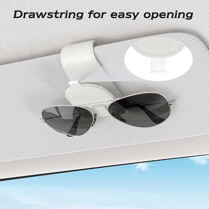 Sunglass Holder for Car Visor, White, 2 Packs | Suede Cloth, Magnetic, Organizer for Car Accessories