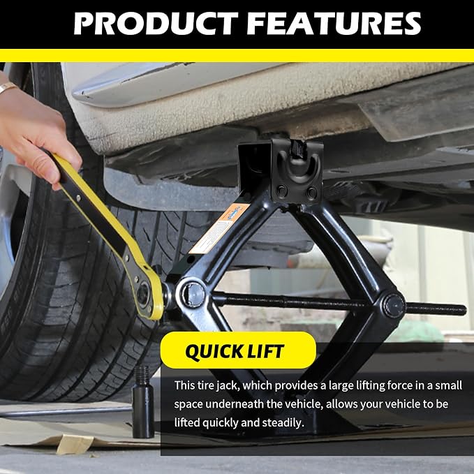 Scissor Jack for Car with Ratchet Wrench,1.5T (3307lbs) Capacity Scissor Car Jack Kit for Lifting Light Vehicles,Heavy Duty Vehicle Accessories Tire Jacks Lifting Range of 3.94-13.19"
