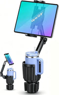 2-in-1 Cup Holder Tablet Mount Expander, 15" Adjustable Arm & 360° Rotation Heavy Duty Car Tablet Holder for iPad iPhone Smartphones, Universal Fit for Most Bottles in Car SUV Truck