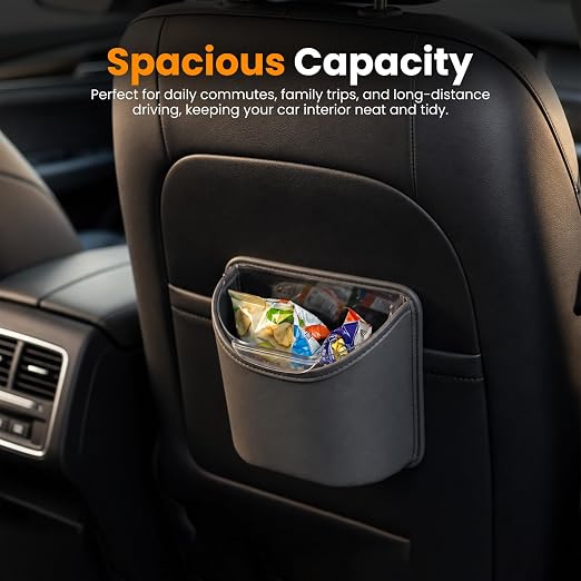 Car Trash Can,Double-Layer Car Grabage Can with Hanging Clips,Leakproof Leather Automotive Trash Bin,Portable & Multi-Purpose Vehicle Garbage Cans for SUV,Truck,Cars Door & Seatback (Black)
