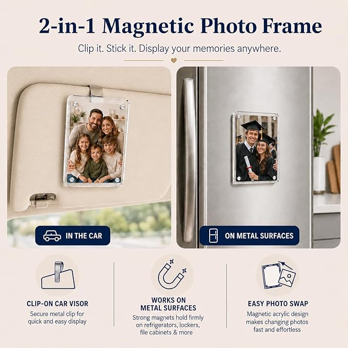 Gift for Boyfriend Husband Girlfriend Dad Car Decorations Interior Picture Holder, Car Visor Photo Clip Magnetic Frame Father's Day Personalized Photo Gifts Cute Car Decor Accessories 3.5 x 2.4 inch (2 PCS)