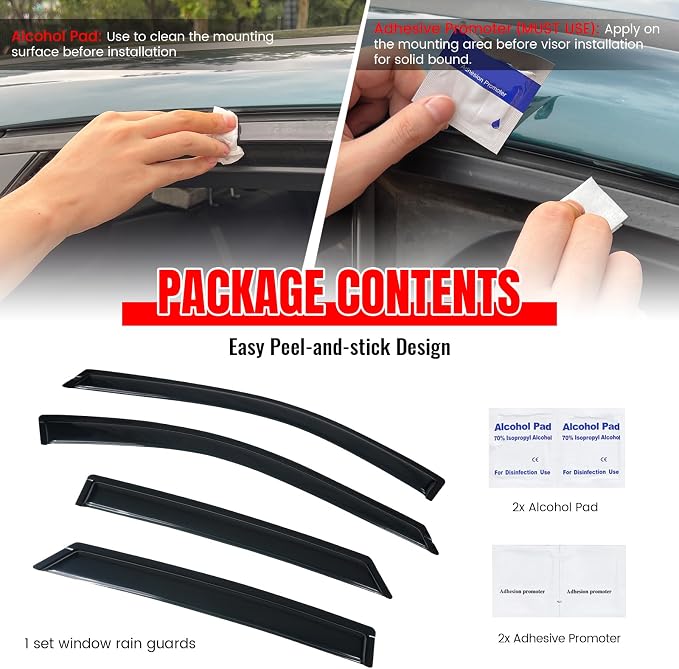 Fit 2014-2020 Chevy Impala Tape on Slim Style Acrylic Smoke Window Visors |, Dark Smoke, Scratch Proof, Waterproof, Custom Fit, Wind Sun Rain Vent Guards 4PCS, 2015 2016 2017 2018 2019