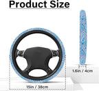 Blue Bohemian Pattern Steering Wheel Cover, Cute Print Steering Wheel Cover Protector, Ultra Thin Breathable Non-Slip, Car Accessories for Women, for Steering Wheel with a Diameter of 14.5"-15"