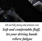 Fluffy Steering Wheel Cover for Women Fuzzy Steering Wheel Cover Winter Warm Faux Wool Plush Car Wheel Cover Furry Steering Wheel Protector Universal Fit 15 Inch (Black)