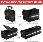 XL Heavy-Duty Trunk Organizer – Reinforced SUV & Truck Cargo Storage with 6 Adjustable Compartments, Trunk Organizer with Cooler, Collapsible Large Trunk Organizer for Car with Cover