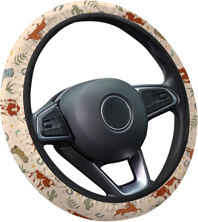 Cowgirl Western Steering Wheel Cover, Non Slip Polyester Car Wheel Protector for Car SUV Truck, Universal 15 Inch