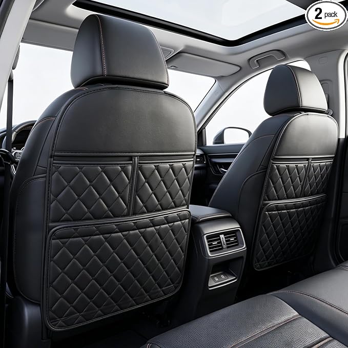 ROXAI 2 Pack Kick Mats Back Seat Protector, Seat Back Cover for Kids Feet, Anti-Kick Pad for Back of Front Seats – Waterproof, Keep Car Clean from Dirt, Scuffs & Stains