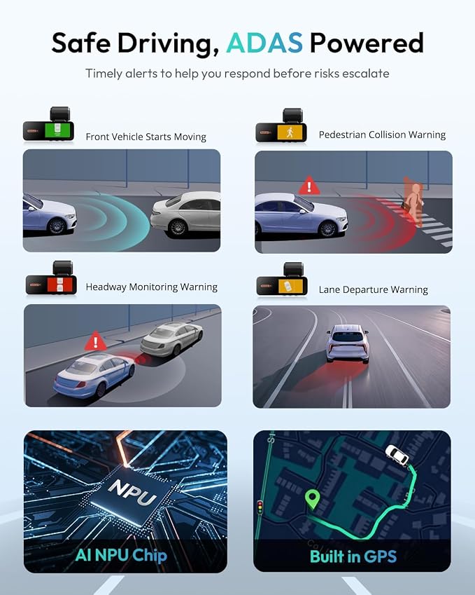 4K Dash Cam Front and Rear, 170° Ultra Wide 4K+2K Dashcam with ADAS, Night Vision, 24/7 Parking Mode, IMX415 STARVIS Sensor, WDR, 5.8GHz WiFi, Built-in GPS, Loop Recording (No SD Card)