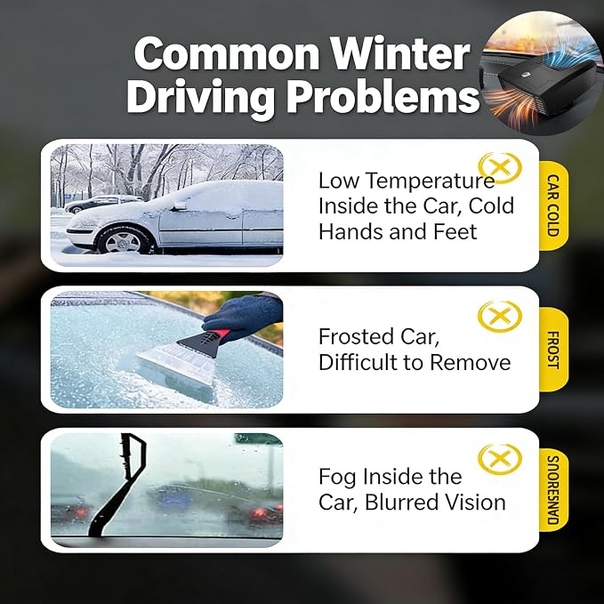 Car Heater 12V Portable Car Heater and Defroster - Dual Mode Fast Heating & Cooling Fan for Vehicles & Home Use, Plug In Cigarette Lighter 360° Adjustable with Sporty Design