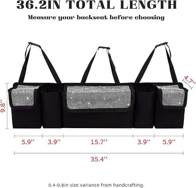 Car Trunk Organizer and Storage, Backseat Hanging Organizer for SUV, Truck, MPV, Waterproof, Collapsible Cargo Storage Bag with 5 Pockets, Bling Car Interior Accessories for Women,White