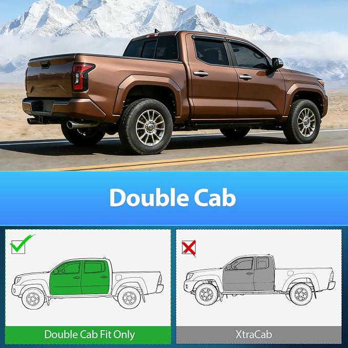 Window Visors for 2024-2025 Toyota Tacoma Double Cab 4th Gen, Tape-On Rain Guards Outside Mount Vent Visors Window Deflectors Smoke Tint, 4PCS