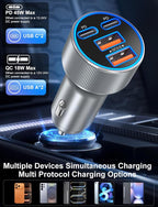 Car Charger USB C, 90W Multi Port Dual 12V Cigarette Lighter USB Charger QC 3.0/PD 45W Super Fast Charging Car Phone Charger Plug Adapter for iPhone 17 16e 15 14 13 12 Pro Max Pad Android(Gray)