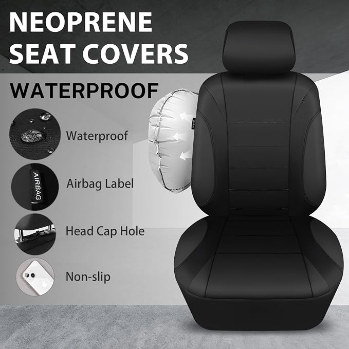 Neoprene EVA Waterproof car seat Covers Front Seats Only, Universal fit for SUV Vehicles Automotive with 5mm Composite EVA Inside,Airbag Compatible (Two Seats, Black and Black)