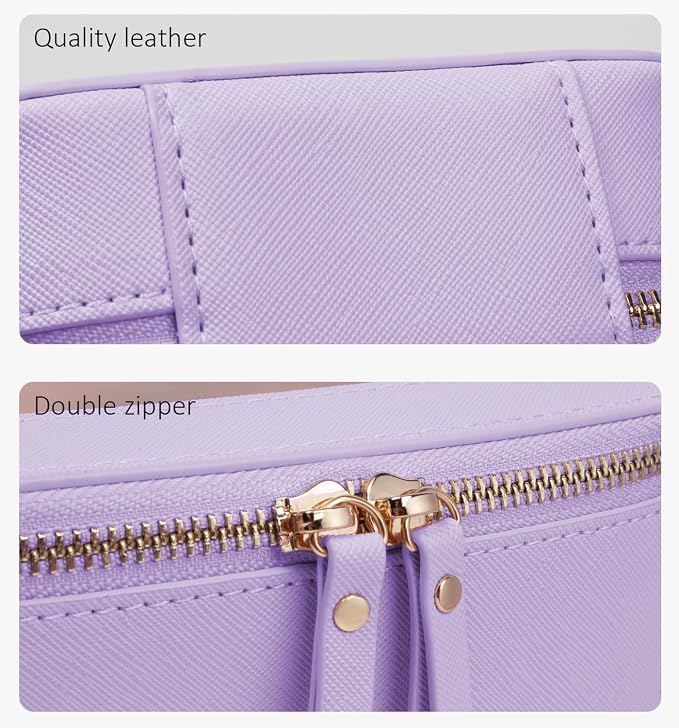 Clear Sunscreen Makeup Bag Organizer,Travel Toiletry Bag Cosmetic Case for Women,Portable Beach Make Up Skincare Pouch Car Organizer Bag with Zippers for Essentials(Large-Purple)