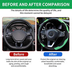 Car Steering Wheel Cover 15 inch, Microfiber PU Leather Elastic Steering Wheel Protector, Anti-Slip Breathable Car Interior Accessories for Most Cars (Green)