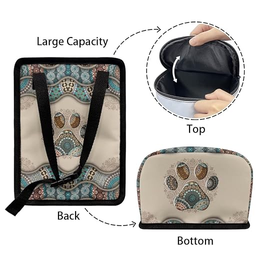 Boho Paws Print Car Trash Can with Lid, Leak Proof Auto Trash Bag Hanging Vehicle Garbage Can Multipurpose Storage Container for Back Seat Road Trip