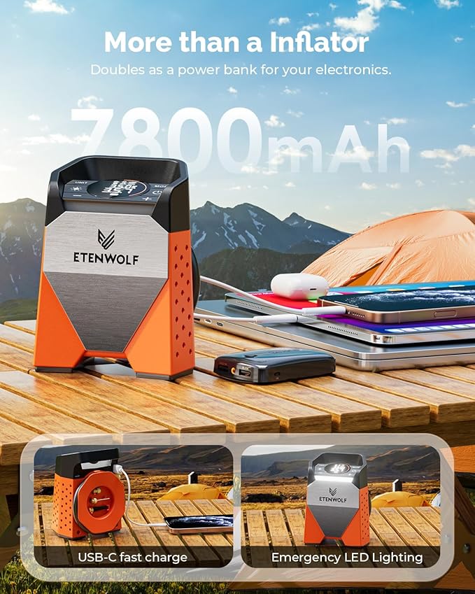 ZEPHYR S3 Tire Inflator Portable Air Compressor, 1 Min Fast Inflation and 100% Duty Cycle, 160 PSI Air Pump for Cars, SUVs, Bikes, Balls (Vivid Orange)