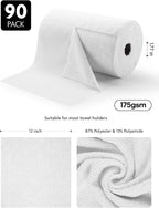 Microfiber Cleaning Cloth Roll -90 Pack, Tear Away Microfiber Towels, 12" x 12", Reusable, Washable, Scratch Free, Ultra Absorbent Dishcloth for All-Around Cleaning Supplies (White)