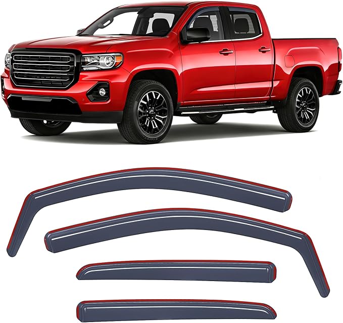 in Channel Window Visors for Chevy Colorado GMC Canyon 2015–2022 Crew Cab, Smoke Rain Guards, Clip-On Installation, Wind Deflectors for Sun Rain Ventilation-4PCS