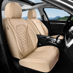 Coverado Rear Seat Covers, Soft Waterproof Faux Leather Rear Protectors for Sedan SUV Truck, Minimalist Comfortable Anti-Stain Interior – Beige