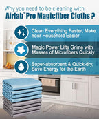 Airlab Glass Polishing Cloth Streak Free Miracle Cleaning Cloth Lint Free Microfiber Cleaning Rags for Glasses Kitchen Dish Mirrors Easy Clean, Pack of 8, 16" x 12", Grey & Blue