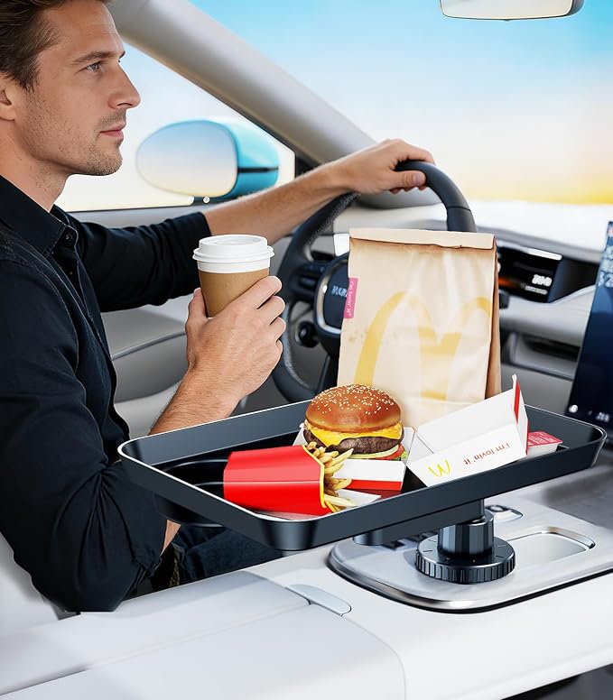 Tesla RV Semi Truck Car Cup Holder Tray Expander, Detachable 360 Rotating Car Food Tray Table for Eating Lunch Snack, Car Road Trip Essentials of Tesla Model 3 Y Accessories 2026 2025 2024