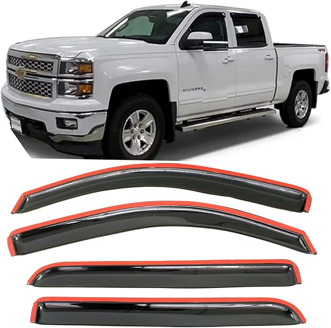 Side Window Visors rain Guards Vent Deflector for 2014-2018 Chevrolet Silverado/GMC Sierra 1500 2500HD 3500HD Crew Cab,Smoke 4pcs